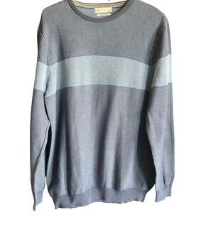 M&S Collection Men's Pure Cotton Blue Textured Knit Chest Stripe Sweater